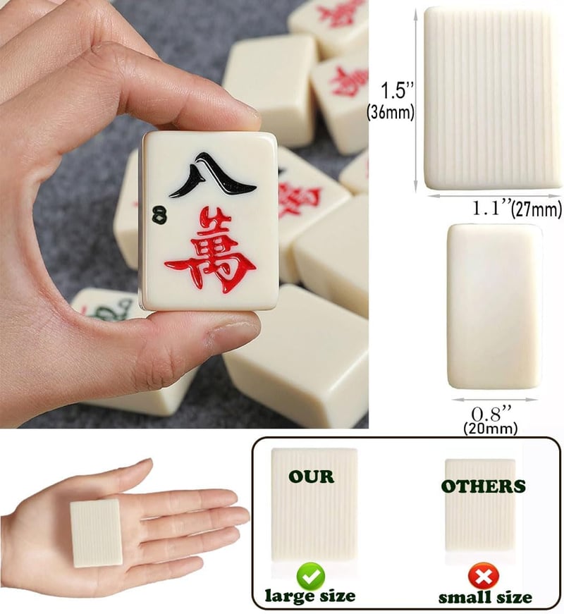 LANYOTA Mahjong Készlet - Nagy Elefántcsont Színű Játék Arab Számokkal, 146 Melamin Lapka, 2-4 Játékos Részére, Kínai Társasjáték