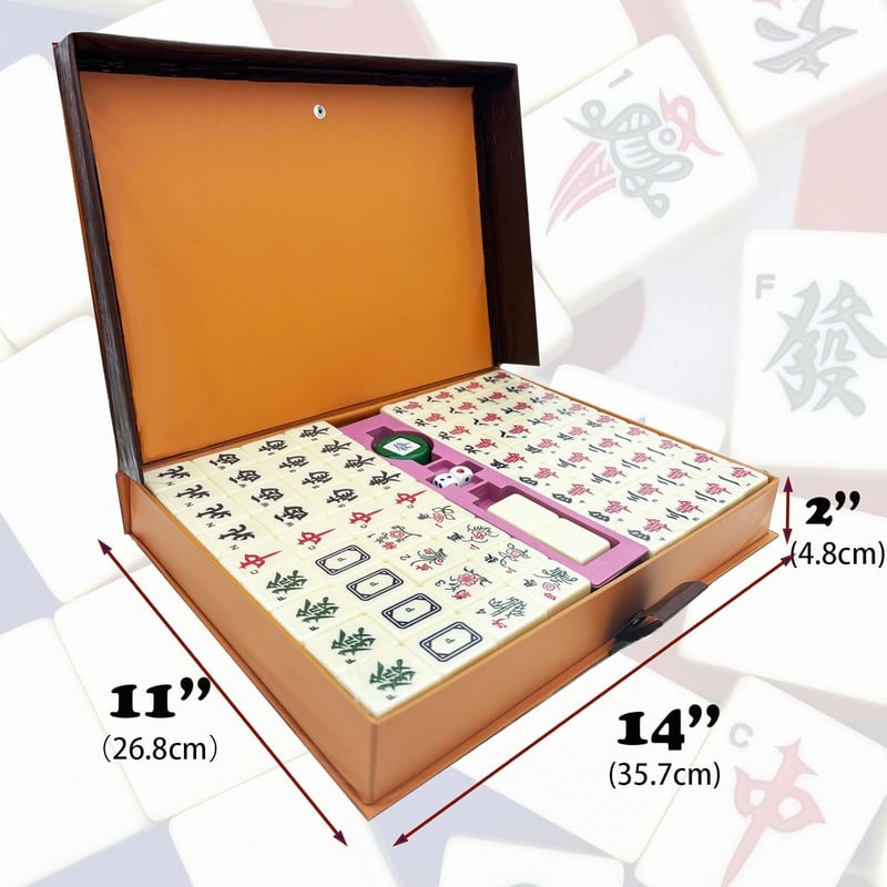 LANYOTA Mahjong Készlet - Nagy Elefántcsont Színű Játék Arab Számokkal, 146 Melamin Lapka, 2-4 Játékos Részére, Kínai Társasjáték