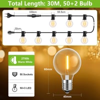 LaPitio Kültéri LED Fényfüzér 30m 50 G40 Izzóval Vízálló Kerti Világítás Teraszra Erkélyre Fekete 4