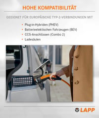 Lapp Type 2 töltőkábel 22 kW 32 A 3 fázis Mode 3, sima kivitel, 7 m, narancs, elektromos autóhoz 7