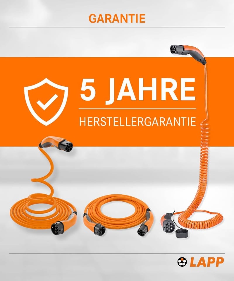Lapp Type 2 töltőkábel 22 kW 32 A 3 fázis Mode 3, sima kivitel, 7 m, narancs, elektromos autóhoz