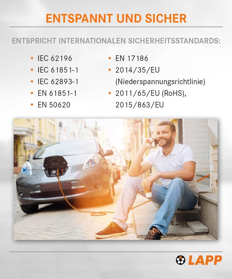 Lapp Type 2 töltőkábel 22 kW 32 A 3 fázis Mode 3, sima kivitel, 7 m, narancs, elektromos autóhoz