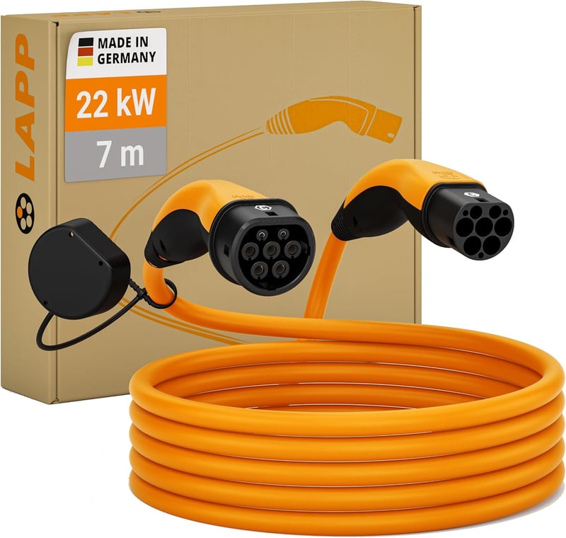Lapp Type 2 töltőkábel 22 kW 32 A 3 fázis Mode 3, sima kivitel, 7 m, narancs, elektromos autóhoz