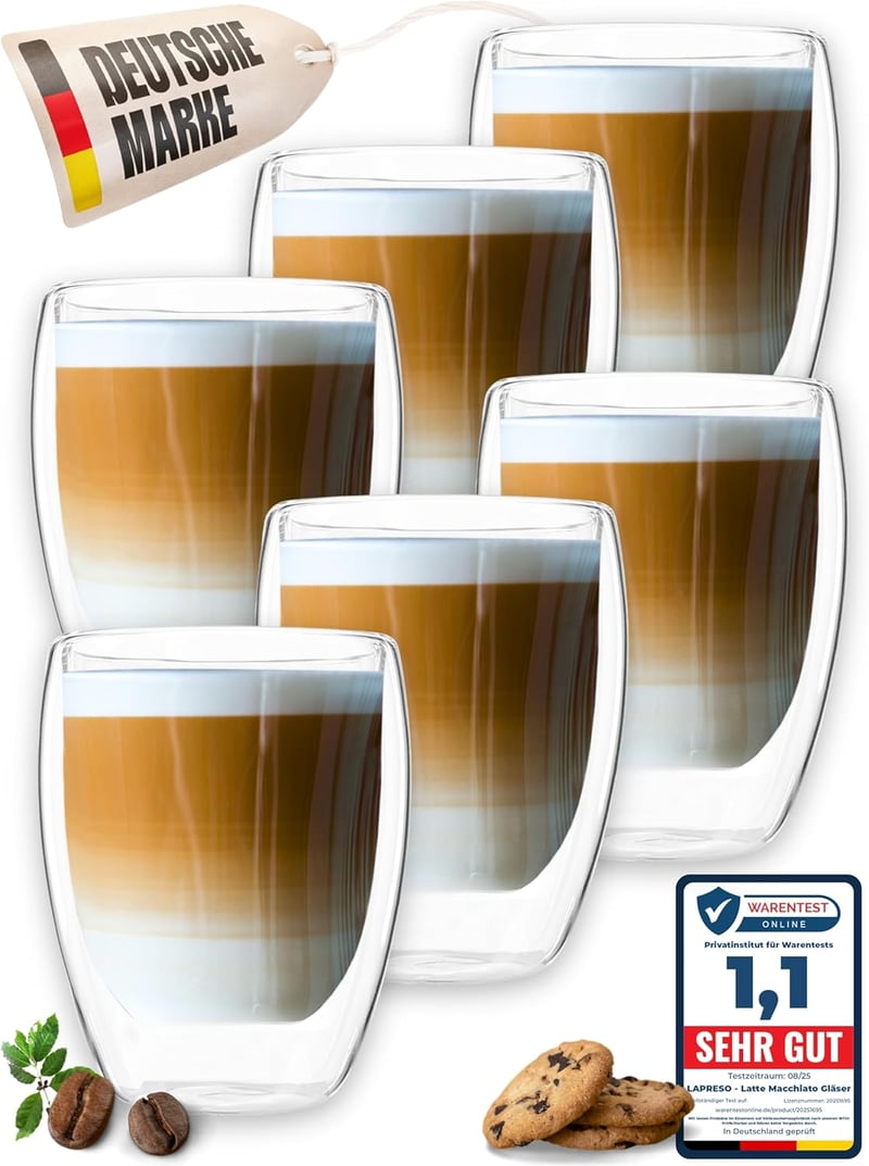 LAPRESO Latte Macchiato pohár szett 6 db 350 ml dupla falú boroszilikát