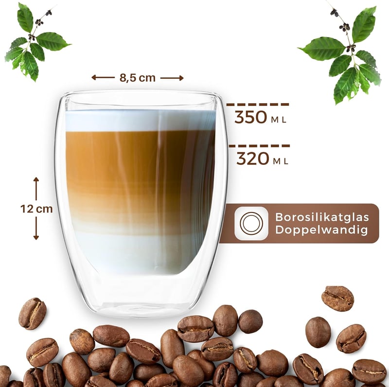 LAPRESO Latte Macchiato pohár szett 6 db 350 ml dupla falú boroszilikát