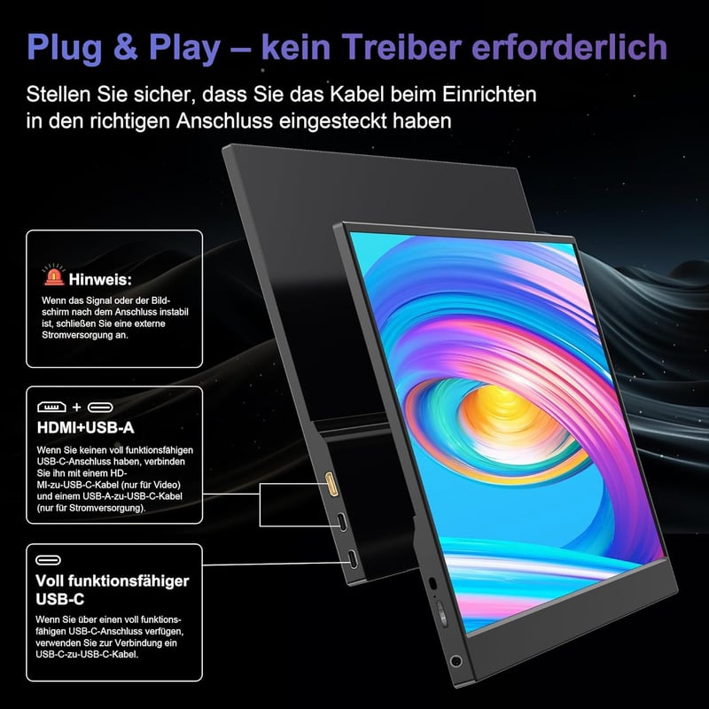 Laptomo 15.6" hordozható monitor 1080P FHD IPS kijelző USB-C HDMI - 15.6'' Portable Monitor