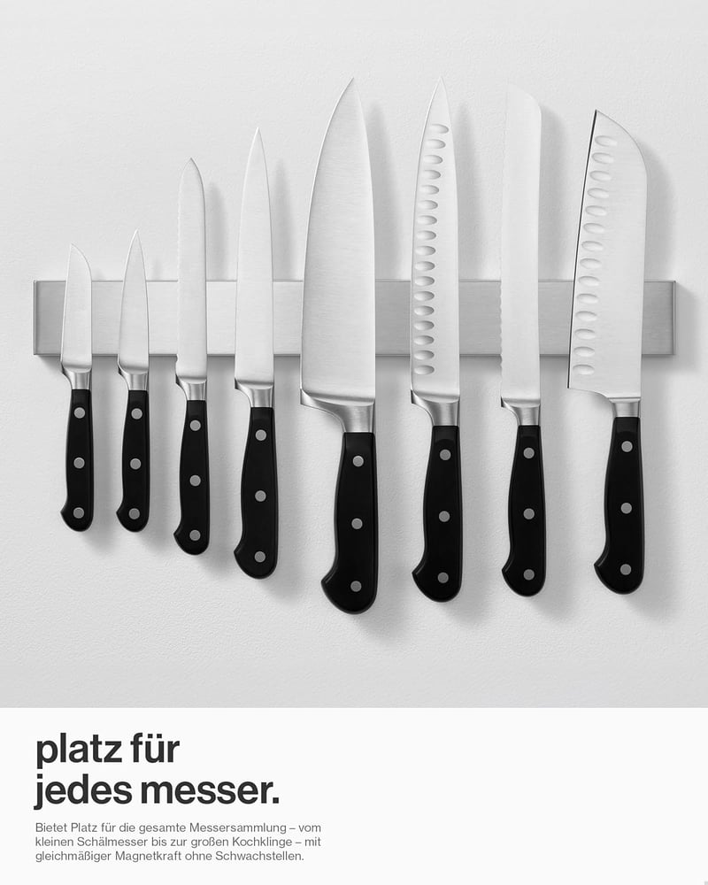 LARHN Mágneses Késtartó Sín 40 cm - Rozsdamentes Acél Fali Késtartó - Konyhai Késrendező Blokk Kések Nélkül