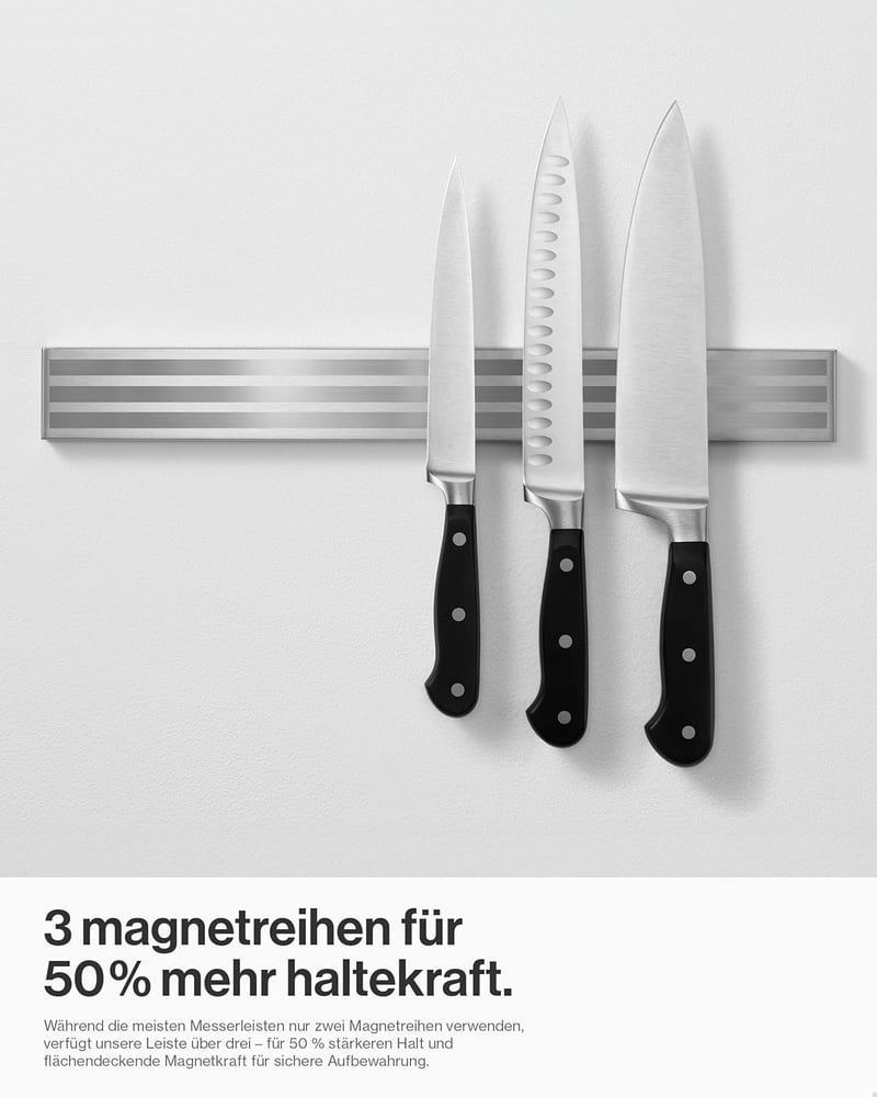 LARHN Mágneses Késtartó Sín 40 cm - Rozsdamentes Acél Fali Késtartó - Konyhai Késrendező Blokk Kések Nélkül