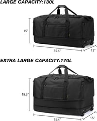 Laripwit Fekete kihajtható gurulós utazótáska bővíthető XXL 130-170 L 90 cm 36 hüvelyk hétvégi poggyász kerekekkel férfiaknak és nőknek camp 4