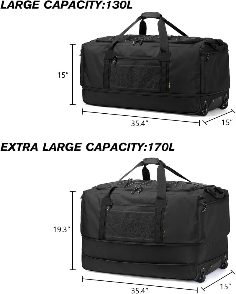 Laripwit Fekete kihajtható gurulós utazótáska bővíthető XXL 130-170 L 90 cm 36 hüvelyk hétvégi poggyász kerekekkel férfiaknak és nőknek camp