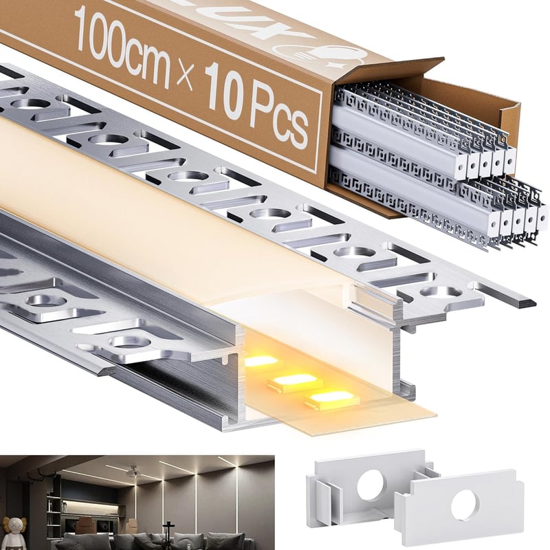 LASLUX Alumínium LED profil U-alakú 2m, diffúzorral és végzáróval, beépíthető