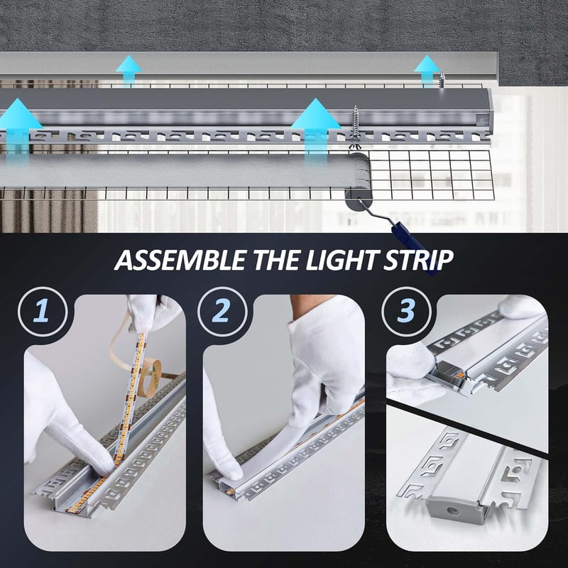 LASLUX Alumínium LED profil U-alakú 2m, diffúzorral és végzáróval, beépíthető