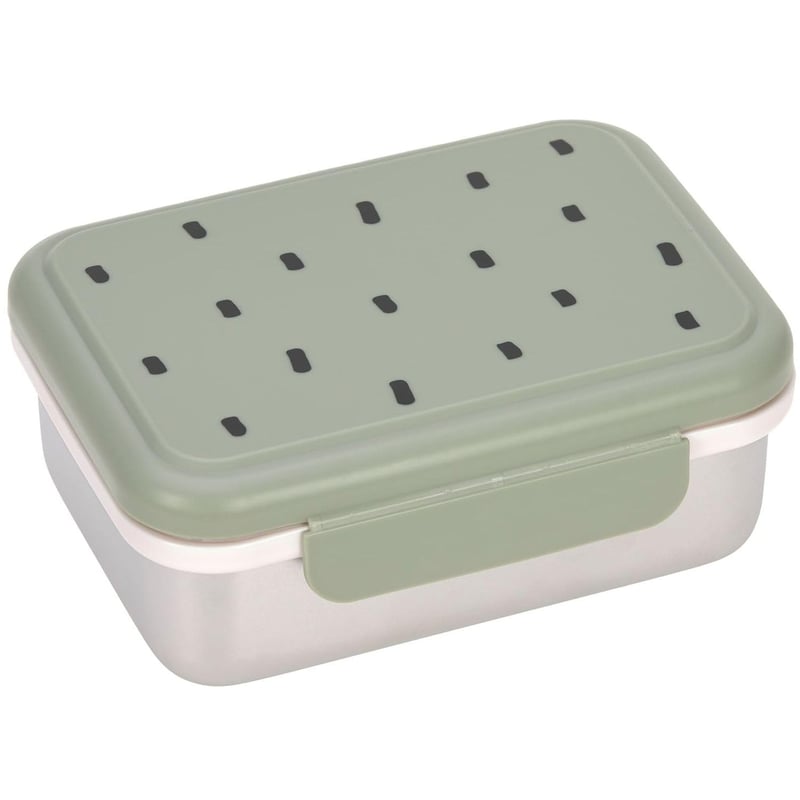 Cutie de prânz pentru copii LÄSSIG din oțel inoxidabil, sustenabilă, pentru grădiniță și școală, Happy Prints Light Olive