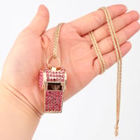 lasuroa 2 ks Bling píšťalka zlatá a ružová kovová s kryštálovými kamienkami a retiazkou, hlasný a čistý zvuk, športová píšťalka pre učiteľov, rozhodcov, plavčíkov 6