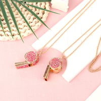 lasuroa 2 ks Bling píšťalka zlatá a ružová kovová s kryštálovými kamienkami a retiazkou, hlasný a čistý zvuk, športová píšťalka pre učiteľov, rozhodcov, plavčíkov 4