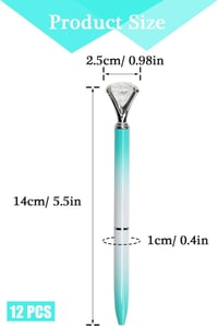 LATERN 12 ks krištáľových diamantových pier, 14 cm farebné kovové guľôčkové perá, 1,0 mm gélové pero s čiernym atramentom, školské, kancelárske a svadobné potreby (12 farieb) 4