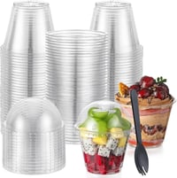 LATERN 50 ks plastových dezertných pohárov so zaobleným vrchnákom, 270 ml priehľadné okrúhle poháre na parfait, opakovane použiteľné misky s vidličkou na puding, penové dezerty (mousse) 1