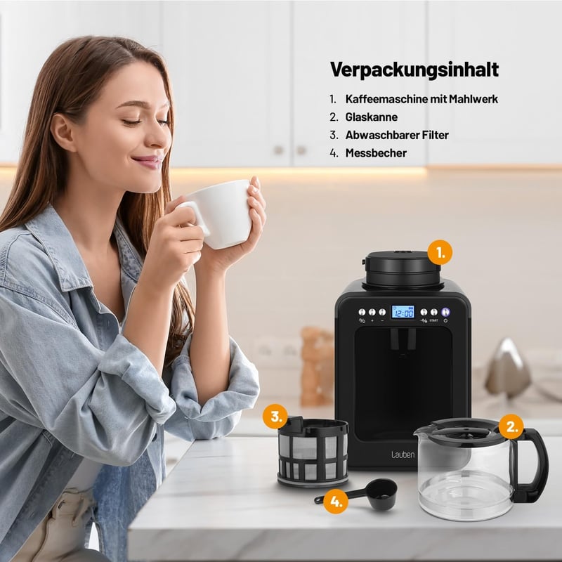 Lauben Grind&Drip 600BB kávéfőző beépített kávédarálóval, 0,56L, 2-4 csésze