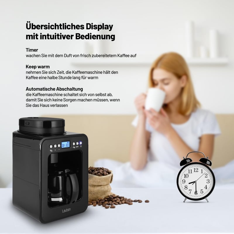 Lauben Grind&Drip 600BB kávéfőző beépített kávédarálóval, 0,56L, 2-4 csésze
