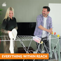 LaundrySpecialist Bobby Összecsukható Ruhaszárító - 29m Szárítóhossz - 4 Görgővel - Magas Szárnyakkal Hosszú Ruhákhoz - Helytakarékos Tárolá 7