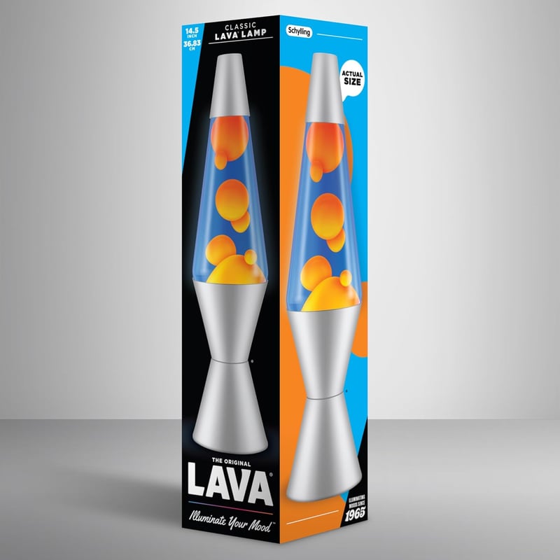 Lava 2117 Lávalámpa Narancssárga Viasz Kék Folyadék Ezüst Alap 37cm