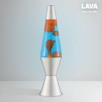 Lava 2117 Lávalámpa Narancssárga Viasz Kék Folyadék Ezüst Alap 37cm 2