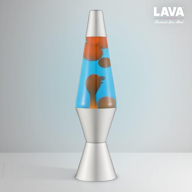 Lava 2117 Lávalámpa Narancssárga Viasz Kék Folyadék Ezüst Alap 37cm
