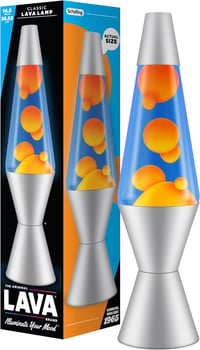 Lava 2117 Lávalámpa Narancssárga Viasz Kék Folyadék Ezüst Alap 37cm 1