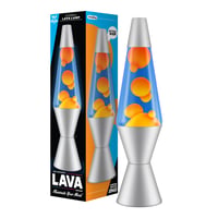 Lava 2117 lava lampa, narančasti vosak, plava tekućina, srebrno postolje, 37 cm 1