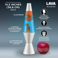 Lava 2117 Lávalámpa Narancssárga Viasz Kék Folyadék Ezüst Alap 37cm 4