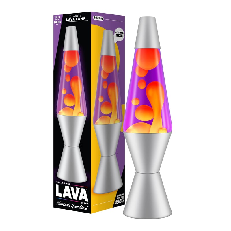 LAVA Lávová lampa 2125 Žltý vosk Fialová tekutina Strieborný podstavec 37 cm Pohybujúca sa lampa - Žltá/Fialová