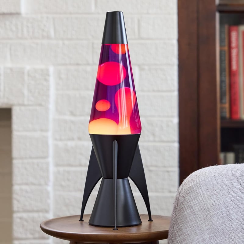 LAVA Evenfall Rocket lávalámpa sárga viasszal, lila folyadékkal, 37 cm