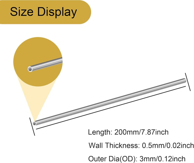 LAVMHAB 304 Rozsdamentes Acél Cső 3mm Külső Átmérő x 0,5mm Falvastagság x 200mm Hossz - Varratmentes Kerek Csövek (4 db Csomag)