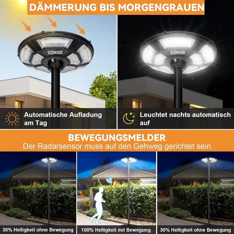 Laybasic 200cm napelemes utcai lámpa 750 LED mozgásérzékelővel