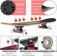 Skateboard complet LAYENNE 31 x 8 inchi, placă din lemn de arțar cu 7 straturi, rulmenți ABEC 11, pentru începători, copii și adulți 3
