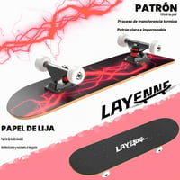 Skateboard complet LAYENNE 31 x 8 inchi, placă din lemn de arțar cu 7 straturi, rulmenți ABEC 11, pentru începători, copii și adulți 5