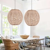 Lazycloud Kézzel Font Rattan Lámpaernyő Barna Retro Csillár Búra Kerek Fonott Dekoratív Világítás 15cm 3
