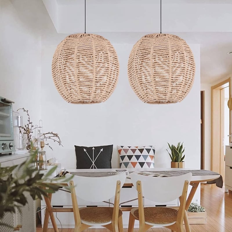 Lazycloud Kézzel Font Rattan Lámpaernyő Barna Retro Csillár Búra Kerek Fonott Dekoratív Világítás 15cm