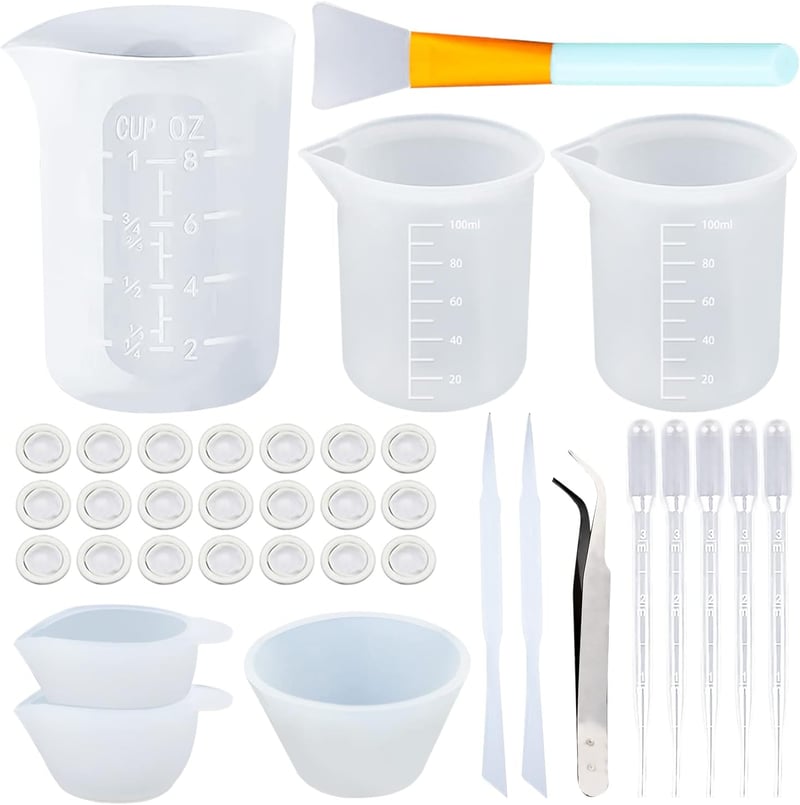 LBING Szilikon Mérőpohár Szett 35 Részes - 100ml és 250ml Tapadásmentes Keverőedények Gyantaöntéshez, Ékszerkészítéshez, Kézművességhez, Kie