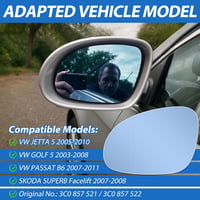 LbsAMP Fűthető Kék Visszapillantó Tükörlap VW Jetta/Golf/Passat és Skoda Superb modellekhez - Vakításcsökkentő, Bal oldali, 2003-2011 5