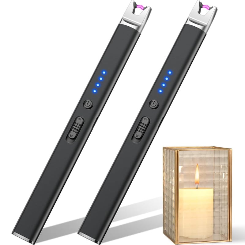 Aprinzător cu plasmă LcFun, arc electric, reîncărcabil prin USB, rezistent la vânt, pentru lumânări și aragaz, 2 bucăți, negru
