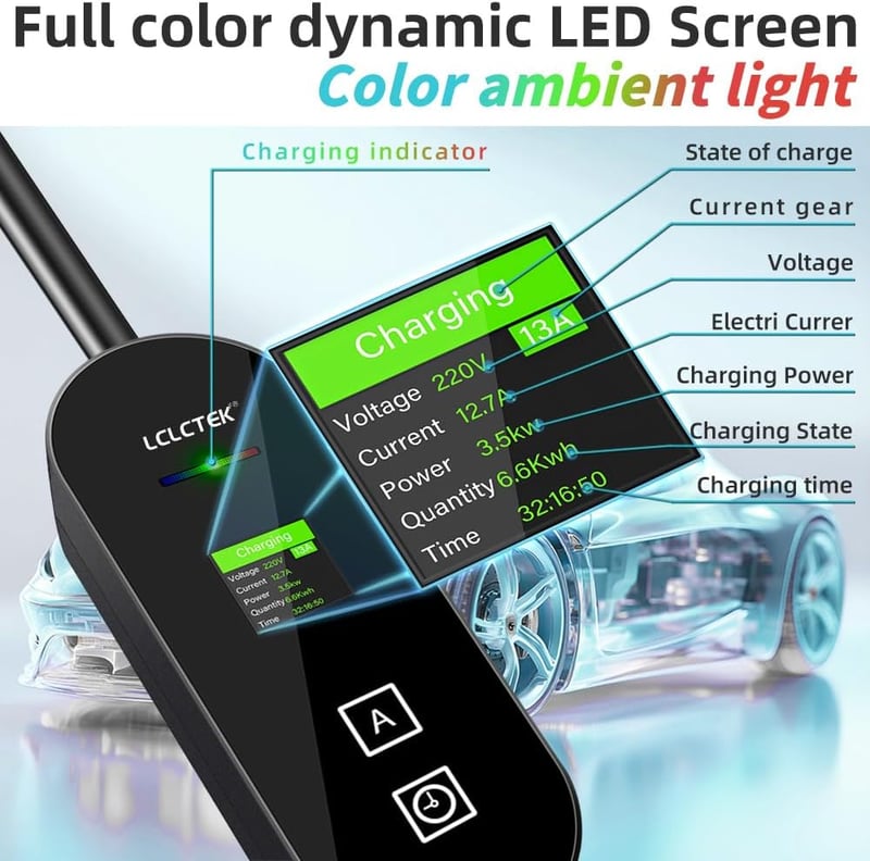 LCLCTEK Type 2 Schuko 3.68kW 5m elektromos autó töltőkábel LED kijelzővel