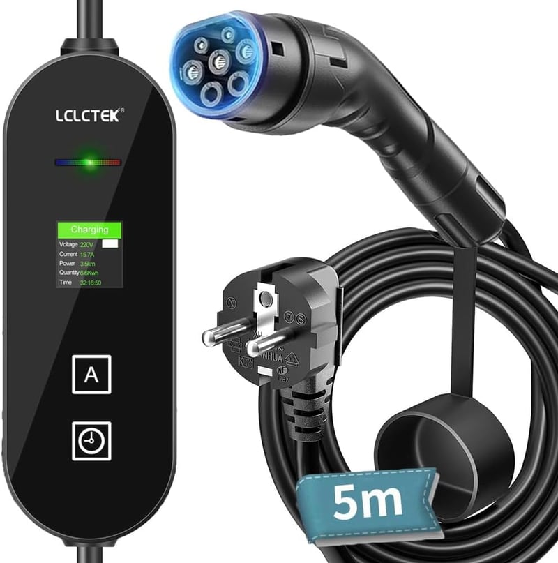 LCLCTEK Type 2 Schuko 3.68kW 5m elektromos autó töltőkábel LED kijelzővel