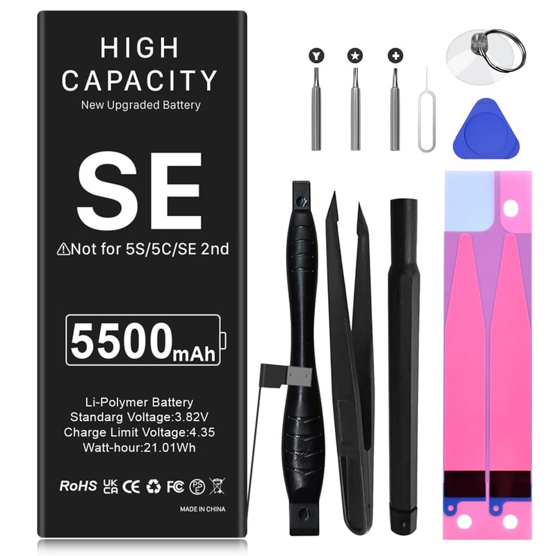 Náhradná batéria LCLEBM pre iPhone SE 2016 2750 mAh, vysokokapacitná Li-ion polymérová batéria pre modely A1662, A1723, A1724, so súpravou náradia