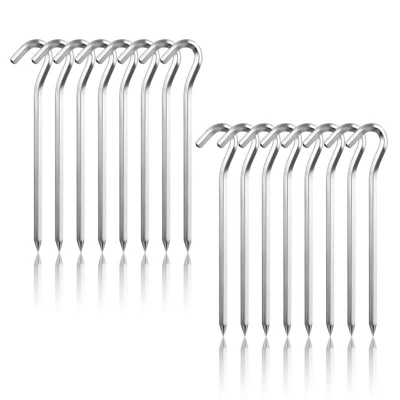 LDERFIV Aluminijski klinovi za šator 18 cm - set od 16 komada, srebrni klinovi s kukom za šator, tendu, vrtnu mrežu i sjenicu