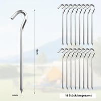 LDERFIV Aluminijski klinovi za šator 18 cm - set od 16 komada, srebrni klinovi s kukom za šator, tendu, vrtnu mrežu i sjenicu 2