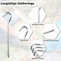 LDERFIV Aluminijski klinovi za šator 18 cm - set od 16 komada, srebrni klinovi s kukom za šator, tendu, vrtnu mrežu i sjenicu 3
