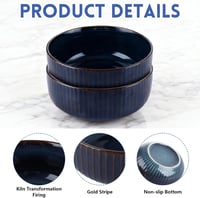 LDHHYH 2 db Porcelán Saláta Tál 1000ml Kék Kerámia Leveses Tál Szett 3