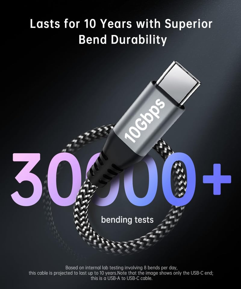LDLrui 3m USB-C kábel 10Gbps adatátvitel, nylon fonott gyorstöltés iPhone 15 Pro, Samsung Galaxy
