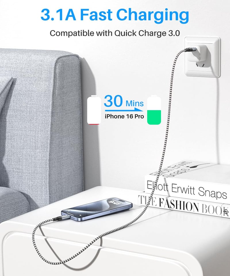 LDLrui 3m USB-C kábel 10Gbps adatátvitel, nylon fonott gyorstöltés iPhone 15 Pro, Samsung Galaxy